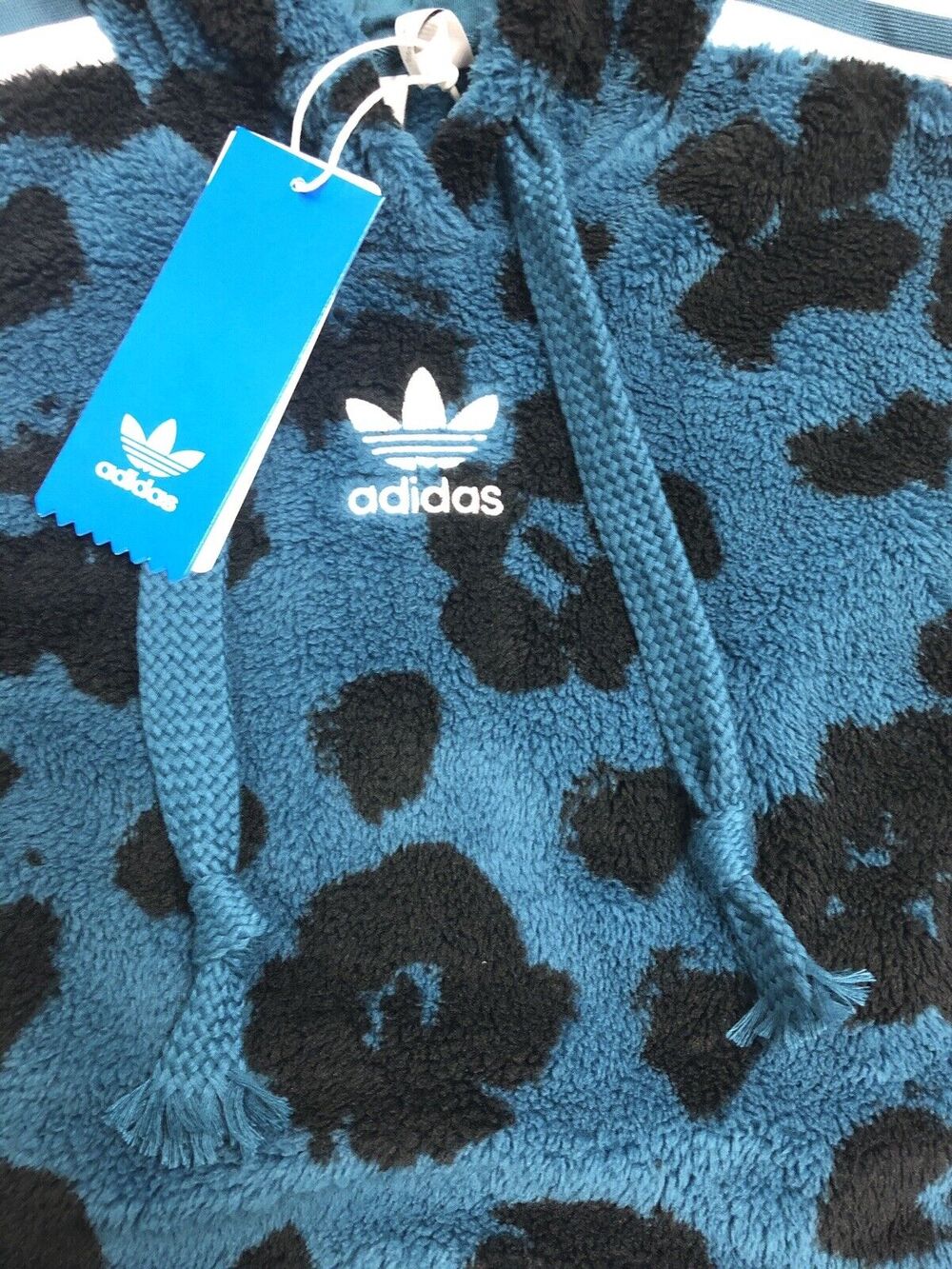 Adidas Originals Bellista Crop Faux Fur Hoodie Womens Size M Cropped Fleece NWT